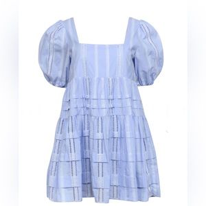 Maje - Radoll Broderie Anglaise-trim Cotton Dress In Blue Sky, Sz 40, Me…